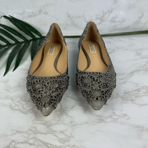 Badgley Mischka Gigi Pewter Crystal Pointed Toe Flat Shoes Size 7.5 - Picture 5 of 11
